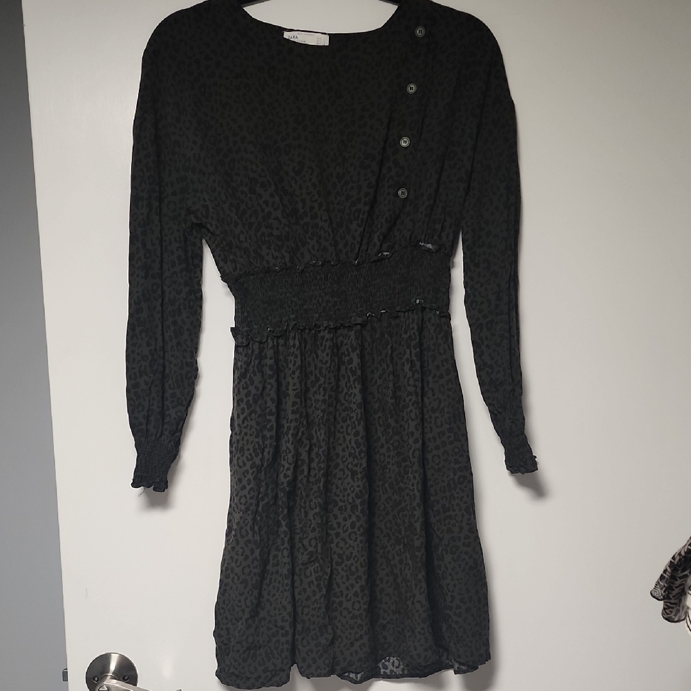 Zara Green Bishop Sleeve Crew Neck Sweater Dress